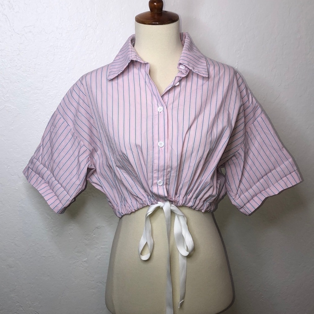 SEEK the Label Striped Crop Button Down Top Size M